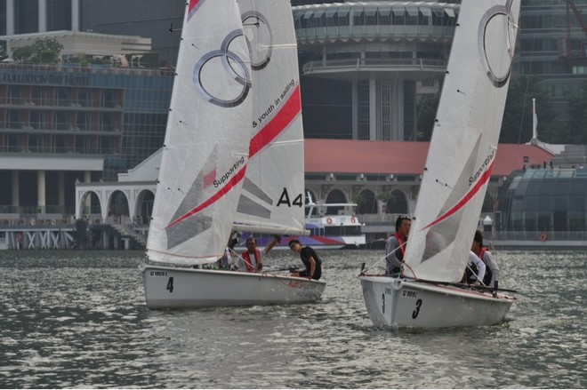 Teams sparring on practice day test sailing sessions left Singapore Poly Right Japan Team[1] © SMU/Singapore Sailing